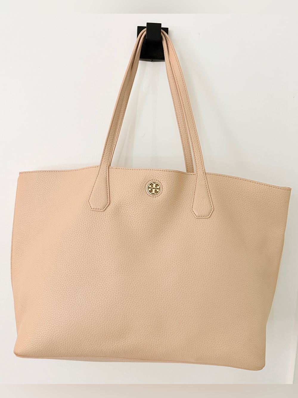 Tory Burch Blush Pebbled Leather Tote with Gold Logo